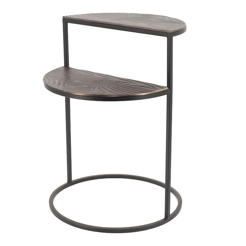 16 in. Brown and Silver Round Wood End Table, Sturdy Build End Side Table for Living Rooms