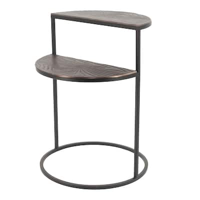 16 in. Brown and Silver Round Wood End Table, Sturdy Build End Side Table for Living Rooms