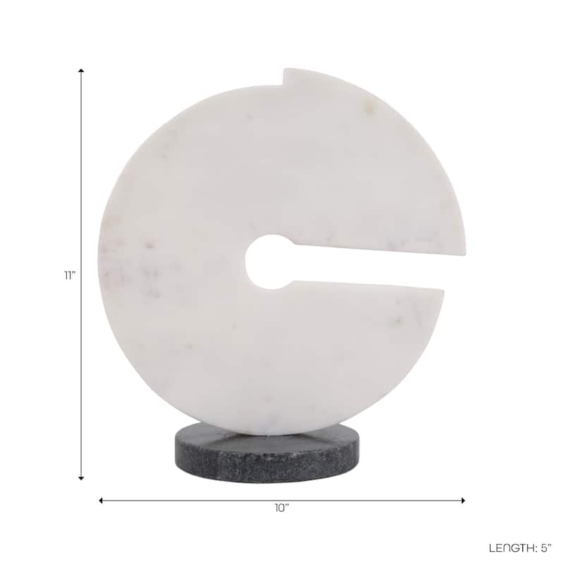 Decorative Round Marble Sculpture Statue - 10", White & Black