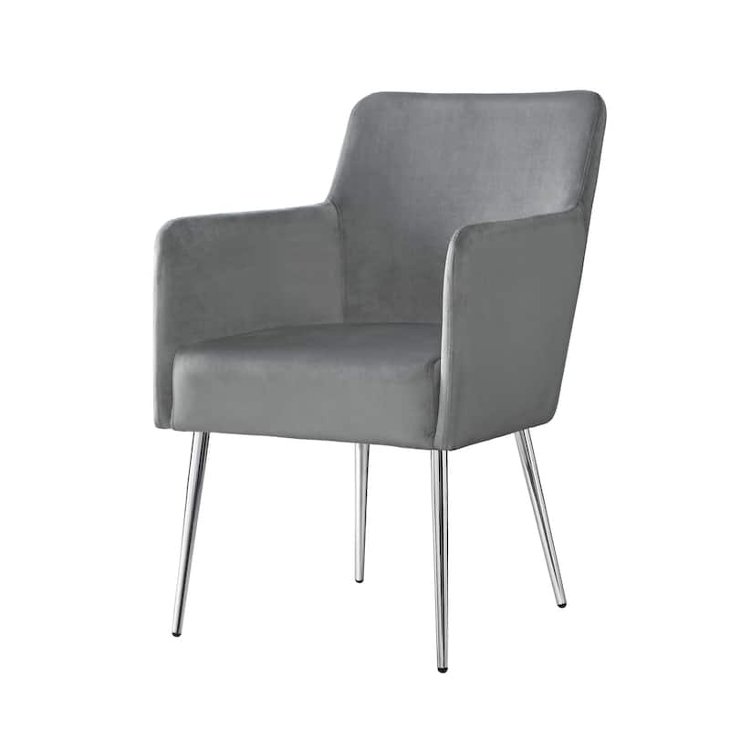 HomeRoots Set of Two Light Gray And Silver Upholstered Velvet Dining Arm Chairs - 25 in. x 33.5 in. x 22 in.