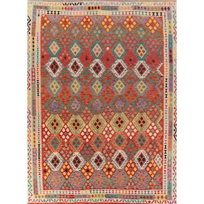 Reversible Kilim Oriental Area Rug Hand-Woven Living Room Wool Carpet - 9'10"x 13'0"