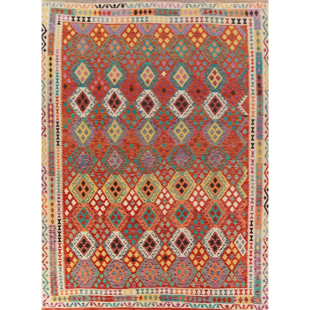 Reversible Kilim Oriental Area Rug Hand-Woven Living Room Wool Carpet - 9'10"x 13'0"