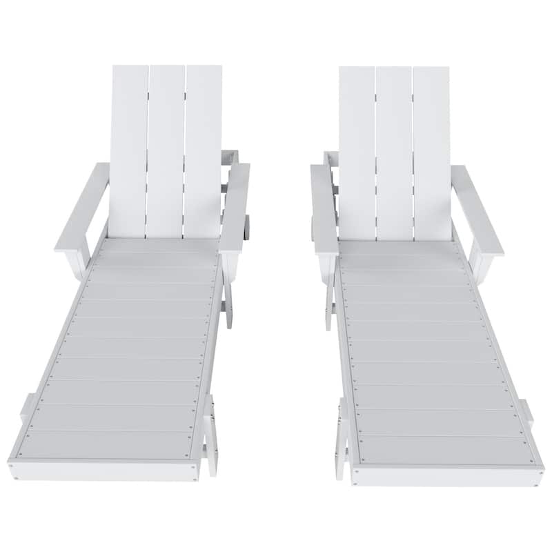 Polytrends Shoreside Modern Poly Reclining Eco-Friendly All Weather Chaise Lounge With Arms & Wheels (Set Of 2)