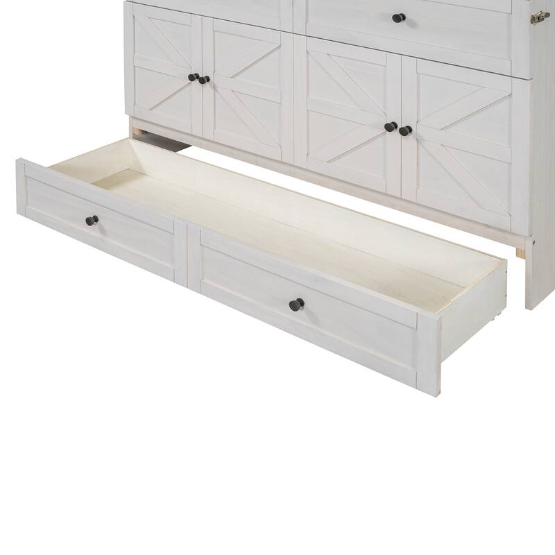 Queen Size Solid Wood Murphy Bed with Storage Drawers, USB Ports, and Space-Saving Design