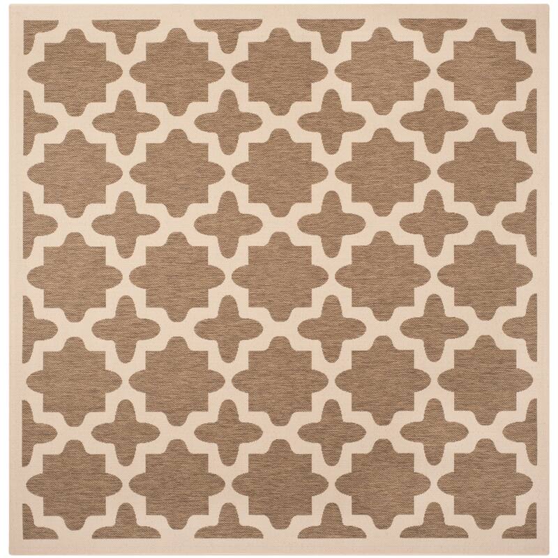 SAFAVIEH Courtyard Dorthey Indoor/ Outdoor Waterproof Patio Backyard Rug - 7'10" Square - Brown/Bone