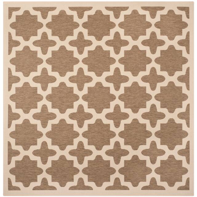 SAFAVIEH Courtyard Dorthey Indoor/ Outdoor Patio Backyard Rug - 7'10" x 7'10" Square - Brown/Bone