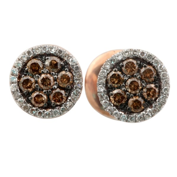 Brand New 0.50 Carat Round Brilliant Cut Natutal Brown & White Diamond Cluster Earring