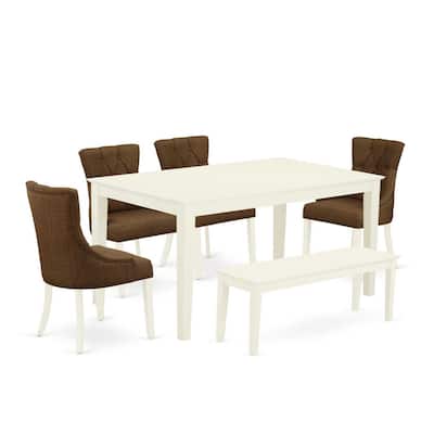 6-Piece Dining Set - Rectangular Table, 4 Parsons Chairs & Bench - Linen White Finish - 60
