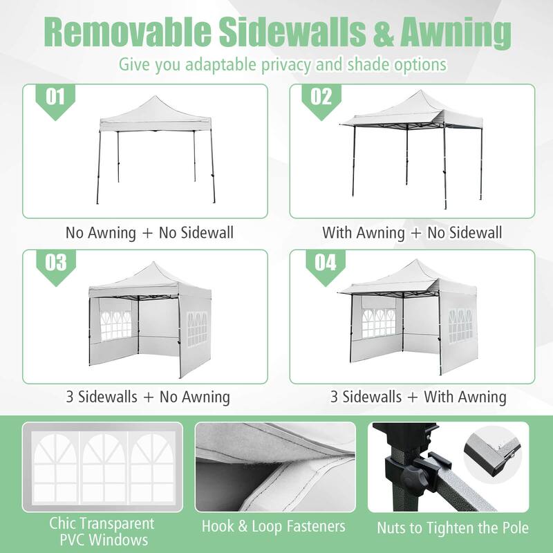 Costway 10 x 10 FT Pop up Canopy Tent with Sidewalls & Awning, Wheeled - See Details