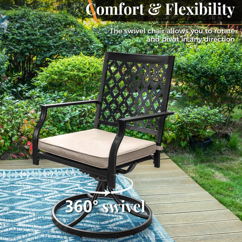 MAISON ARTS 7-Piece Metal Patio Dining Set with 1 Steel Rectangular Table and 4 Metal Stackable Chairs, 2 Swivel Chairs - N/A