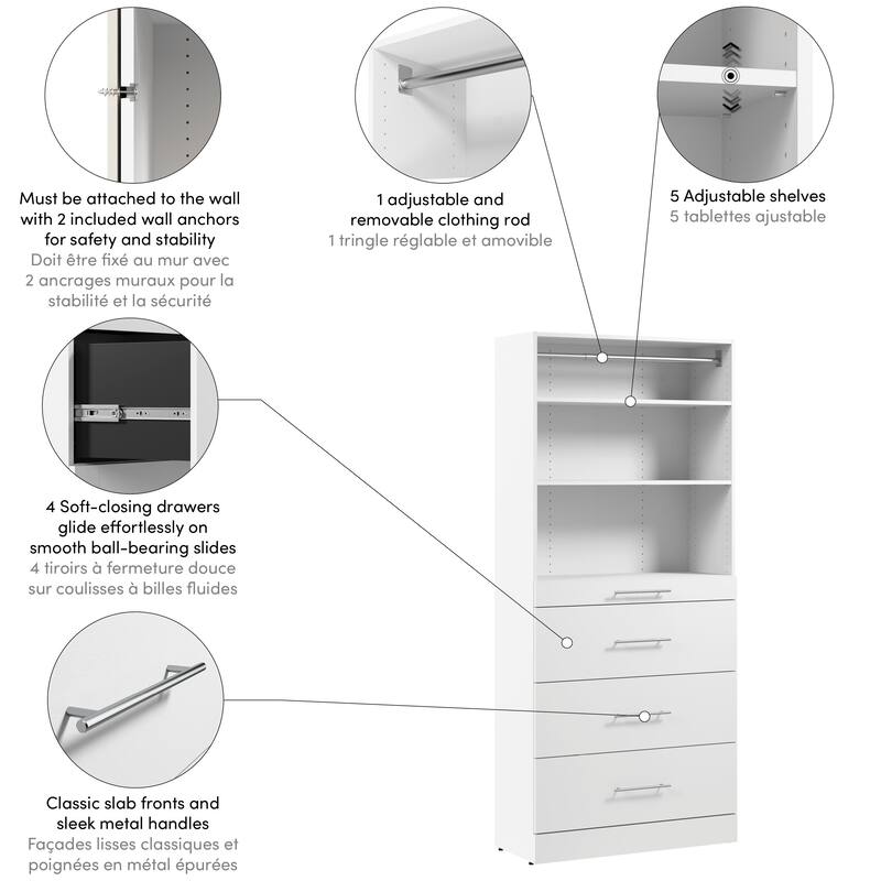 Bestar Florence 36W x 16D Closet System with 4 Drawers, Slab