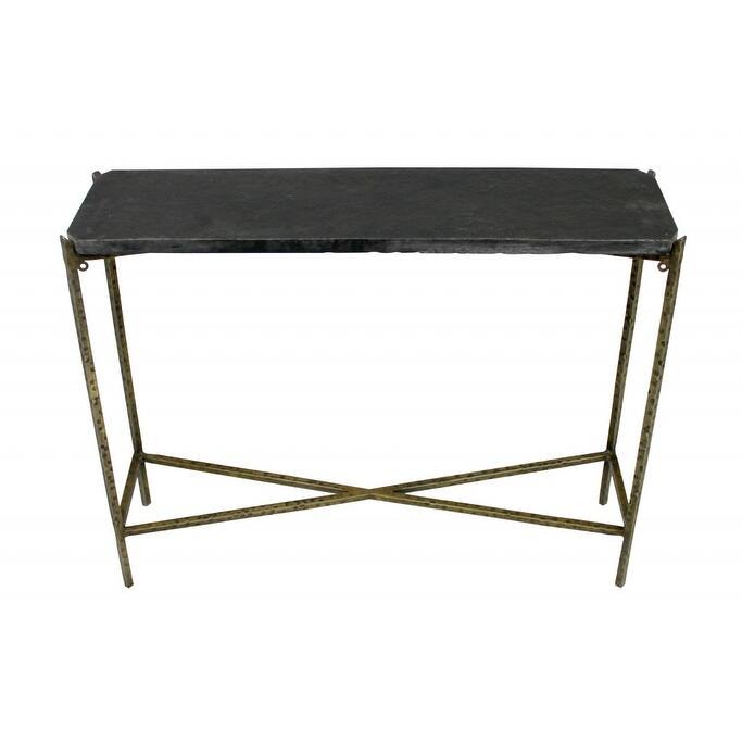 HomeRoots 32" Black and Gold Stone Frame Console Table - 32.00 in. x 24.00 in. x 8.00 in.