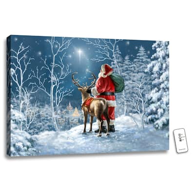 18" x 24" White Red Starry Night Santa Christmas Back-lit Wall Art