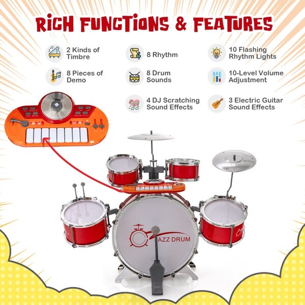 Kids Jazz Drum Keyboard Set with Stool and Microphone Stand - 31.5