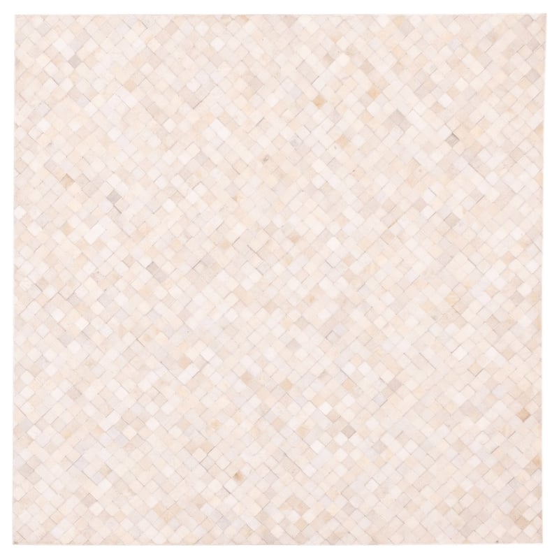 ECARPETGALLERY Handmade Cowhide Patchwork Ivory Leather Rug - 6'0 x 6'0