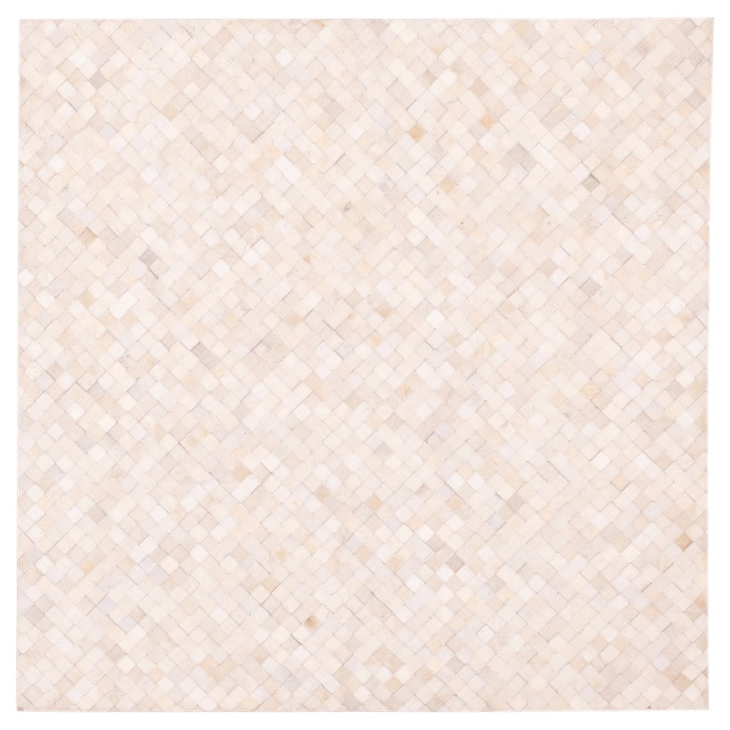 ECARPETGALLERY Handmade Cowhide Patchwork Ivory Leather Rug - 6'0 x 6'0