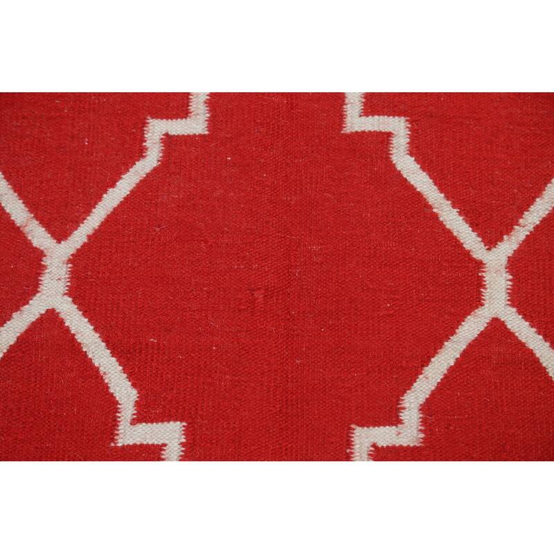 Contemporary Trellis Durrie Kilim Oriental Area Rug Wool Flat-woven - 5'0" x 8'0"