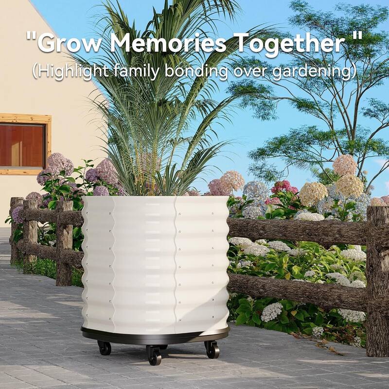 23.6" Self-Watering Rolling Metal Garden Bed - 1 PC