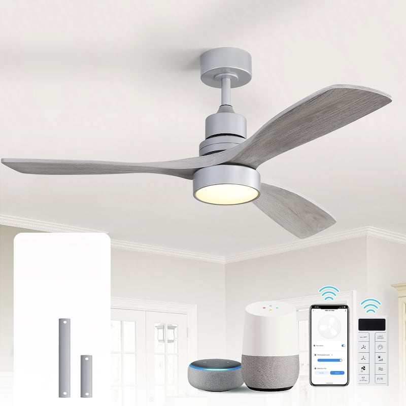 Sofucor 48/52 Inch Wood Ceiling Fan with Light and Remote/Smart App Voice Control, Dimmable Lights Included