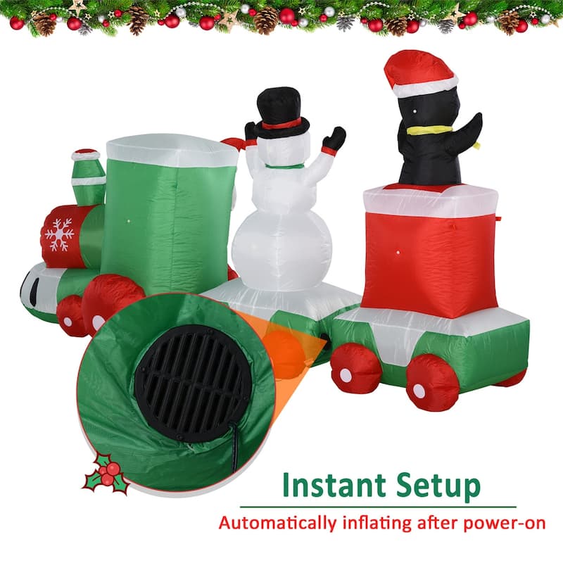 Multi-Color Polyester Inflatable Holiday Train with LED Lights and Blower