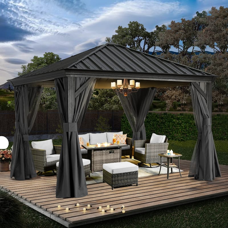 ABCCANOPY Outdoor Hardtop Gazebo with Galvanized Steel Double Roof - 12x12 - Gray