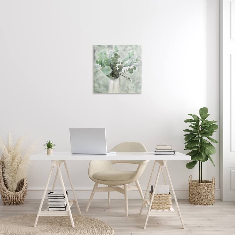 Stupell Sage Green Painterly Eucalyptus In White Vase Canvas Wall Art - Multi-Color