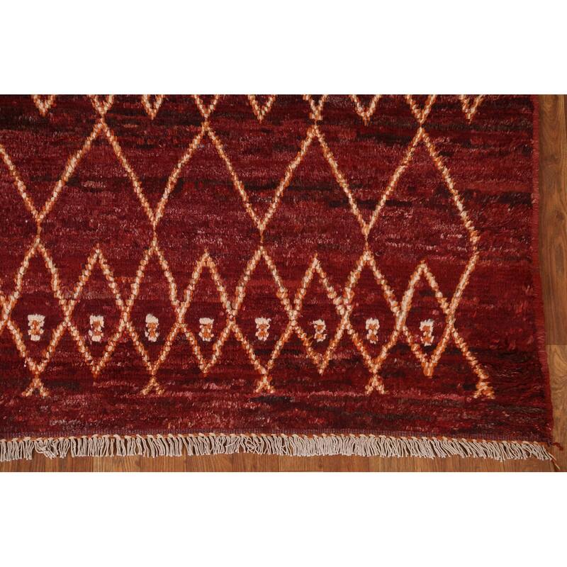 Hand Knotted Oriental 100% Wool Carpet Modern Tribal Red Moroccan Area Rug - 7' 8'' X 5' 7''