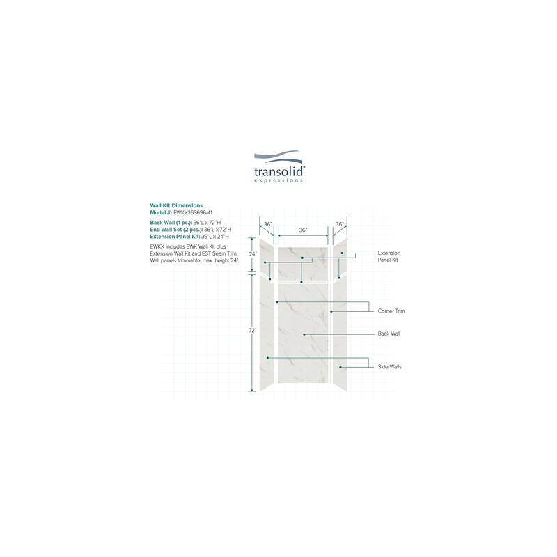 Transolid Expressions 36-in X 36-in X 96-in Glue to Wall Shower Walls - 36" x 36" x 96" - 36" x 36" x 96"