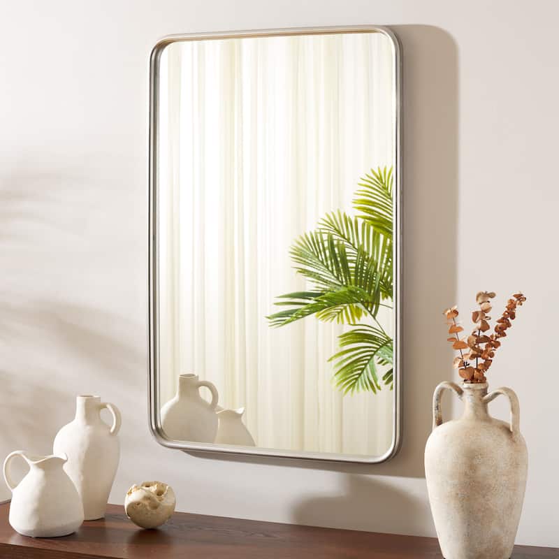 SAFAVIEH Home Base Vertical Rectangular 24"W x 1.5"D x 36"H Chrome Metal Mirror - 24"W x 1.5"D x 36"H