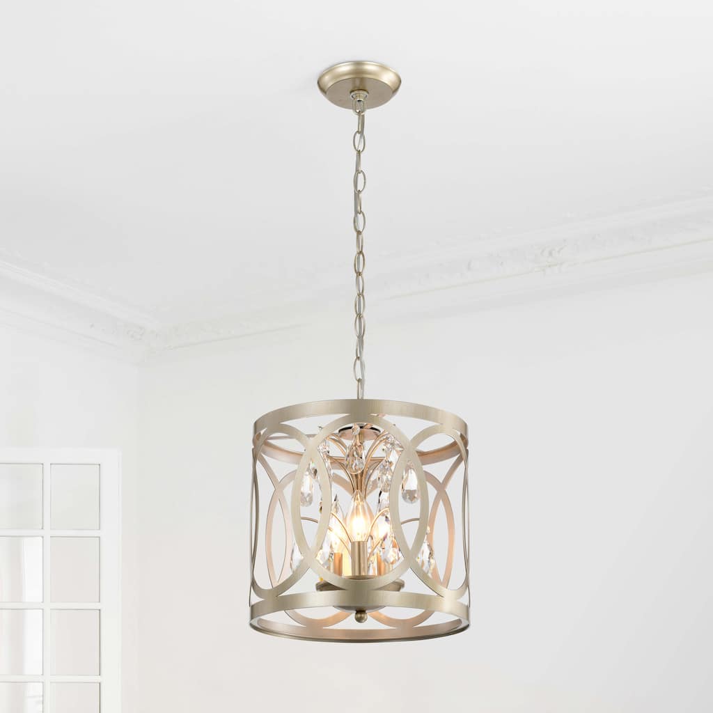 Aurelia 3-light Brushed Champagne Silver Metal Cage Drum Chandelier