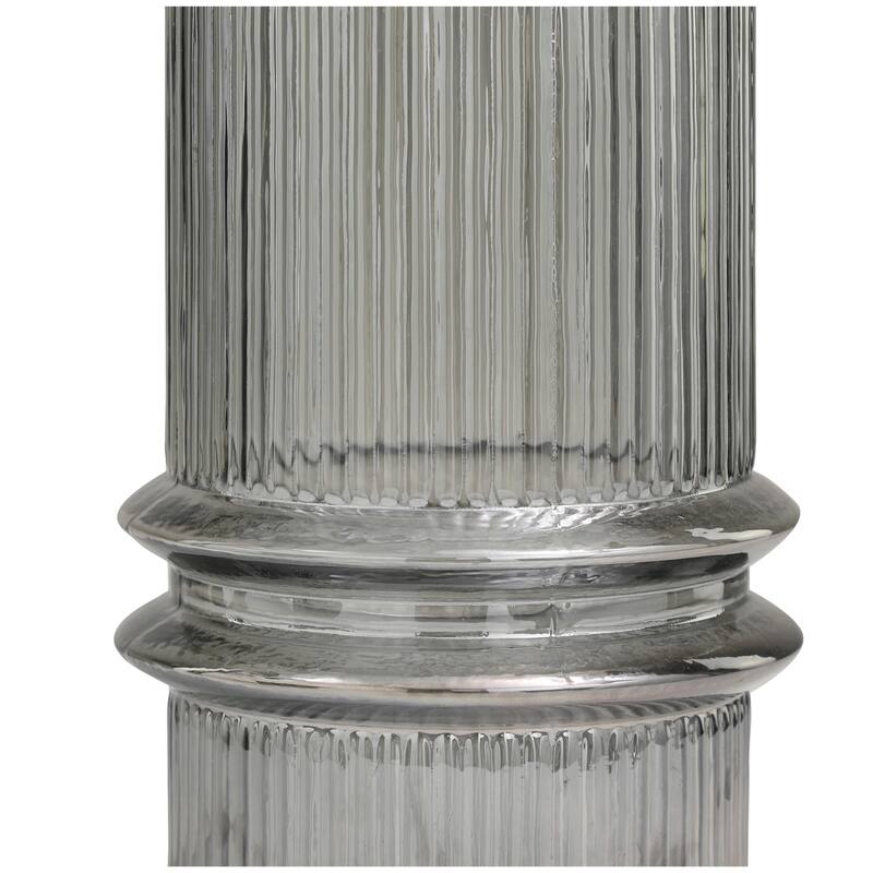 Gray Glass Wide Ribbed Candle Holder with Fluted Center