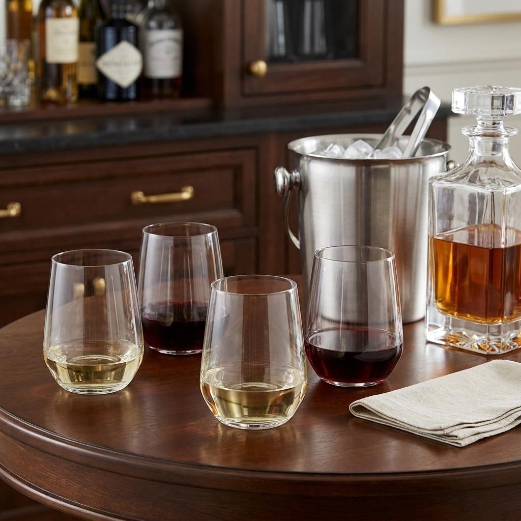 HomeRoots Set of Four Clear Tritan Plastic Stemless All Purpose Tumbler Wine Glasses