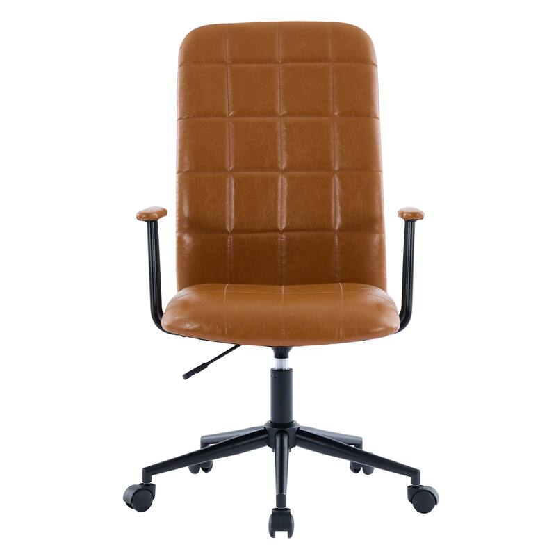 Modern PU Leather High Backrest Office Chair with Armrest, Soft Foam Seating, 360-Degree Swivel and 5-Star Base, for Office