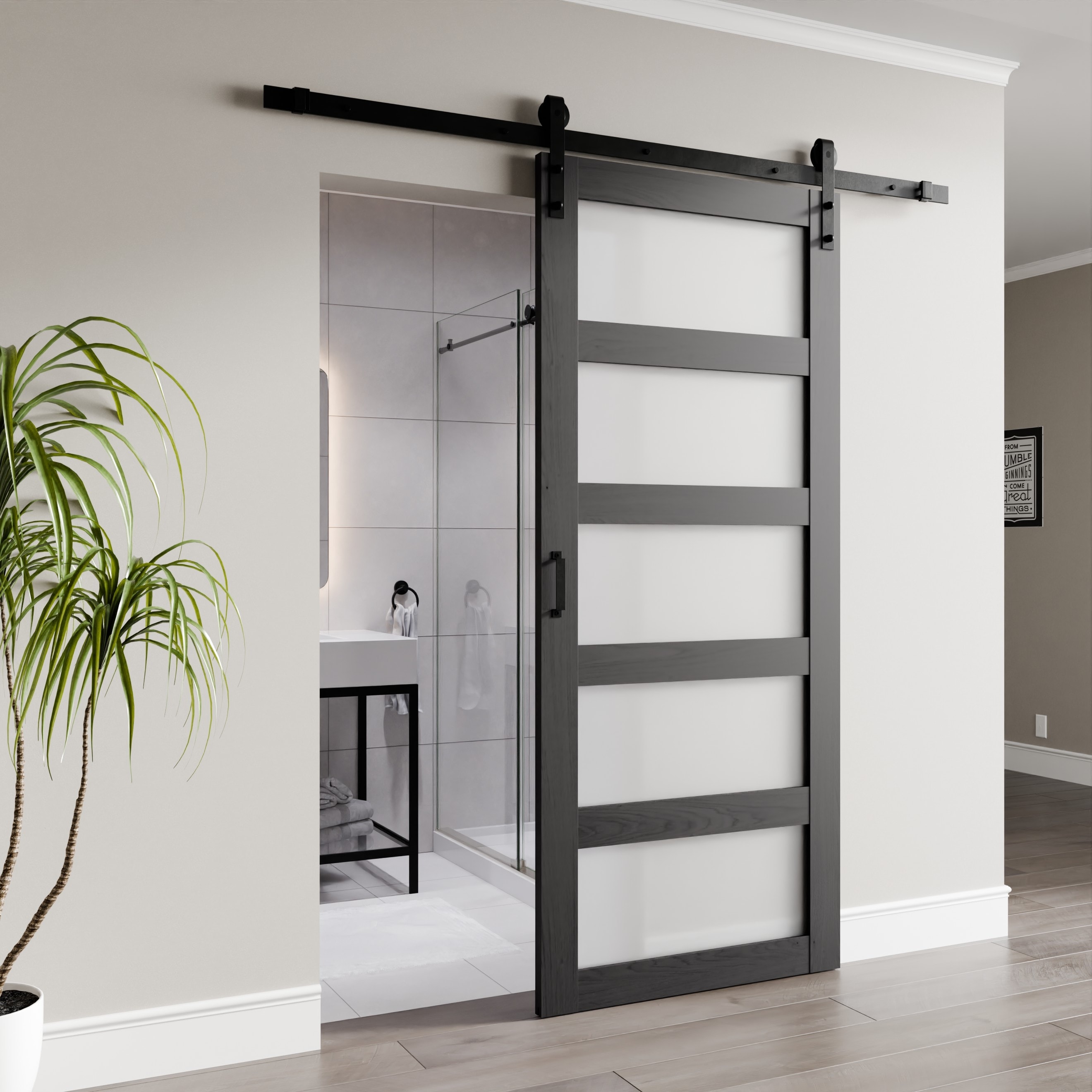ANZZI 5 Vision Glass Durable MDF and PVC Construction Sliding Door with Hardware Kit