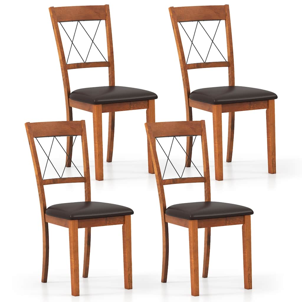 Gymax Dining Chair Set of 4 w/Rubber Wood Frame Padded Seat Cross