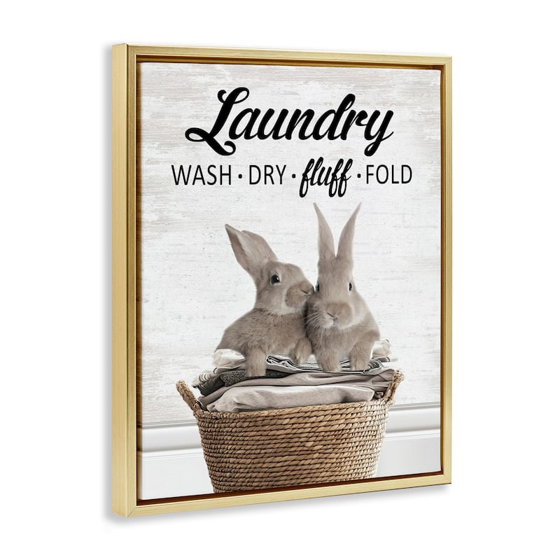 Stupell Bunnies & Laundry Basket Framed Floater Canvas Wall Art Design By Lettered and Lined