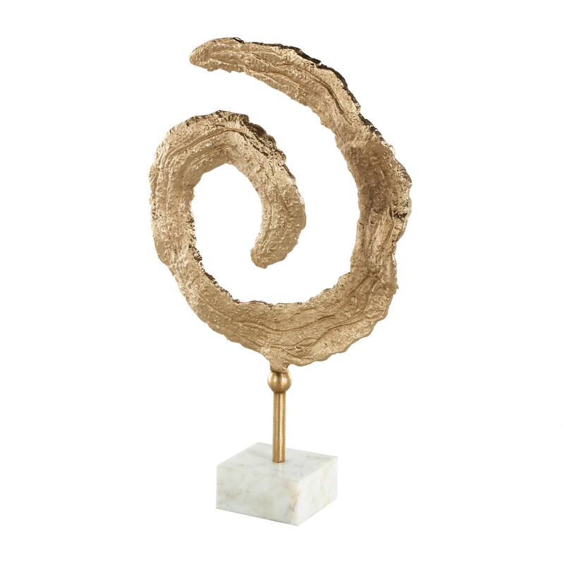 Gold Aluminum Metal Textured Spiral Abstract Decorative Sculpture with Marble Base
