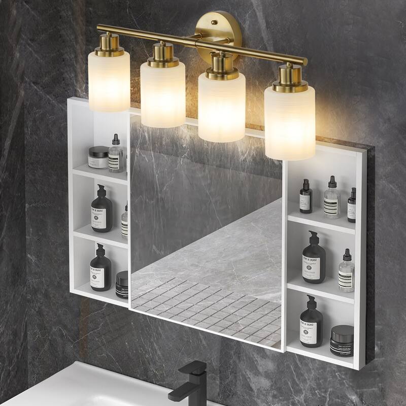 24" Modern 4-Light Vanity Wall Sconce, with Frosted Glass Shades for Bathroom or Hallway Lighting (No Bulbs)