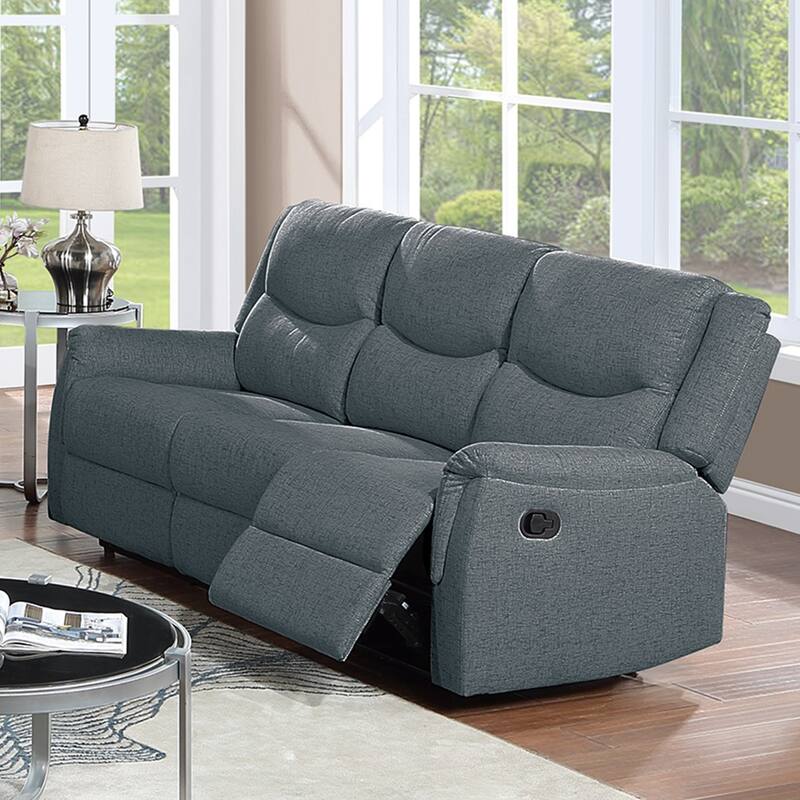 Burlap-Like-Fabric Upholstered Manual Motion Reclining Sofa