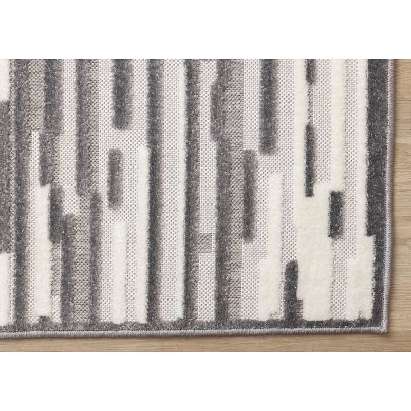 Oslo Collection - White Grey Abstract Area Rug