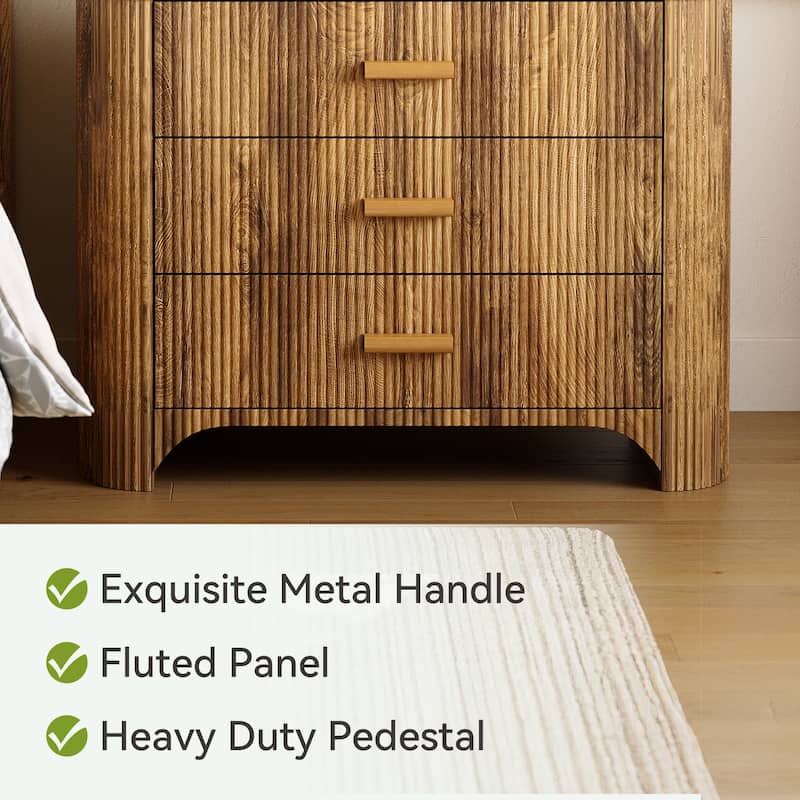 3-Drawer Fluted Nightstands, 31.5'' W Oversized Night Stand Bedside Table