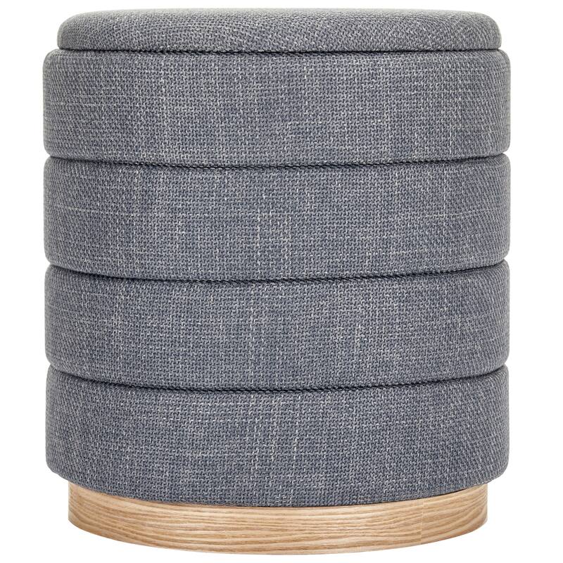 Modern Cylinder Ottoman with Hidden Storage Linen Upholstery Seat