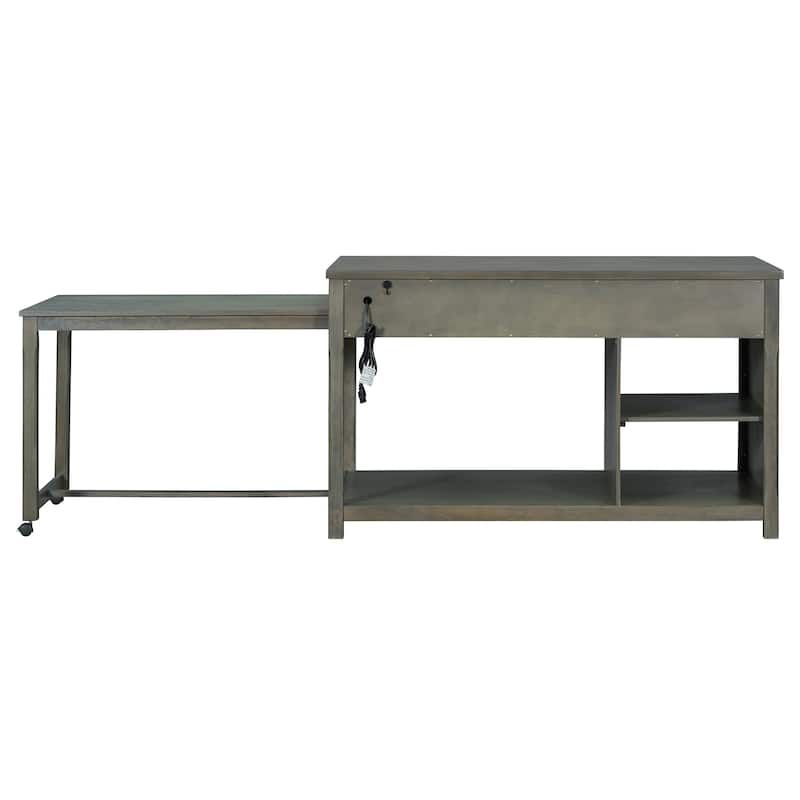 Extendable Kitchen Island with Built-In Power Outlets and Open Shelves