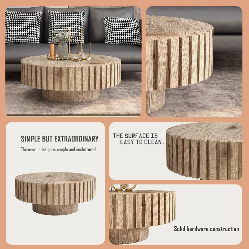 Minimalist circular coffee table 31.4'' with natural wood texture, stable and durable,enhancing spatial aesthetics suitable