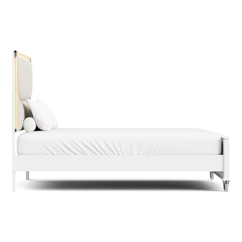 Furniture of America Drima Modern 4-Piece Pearl White Solid Wood Kids Platform Bedroom Set with LED