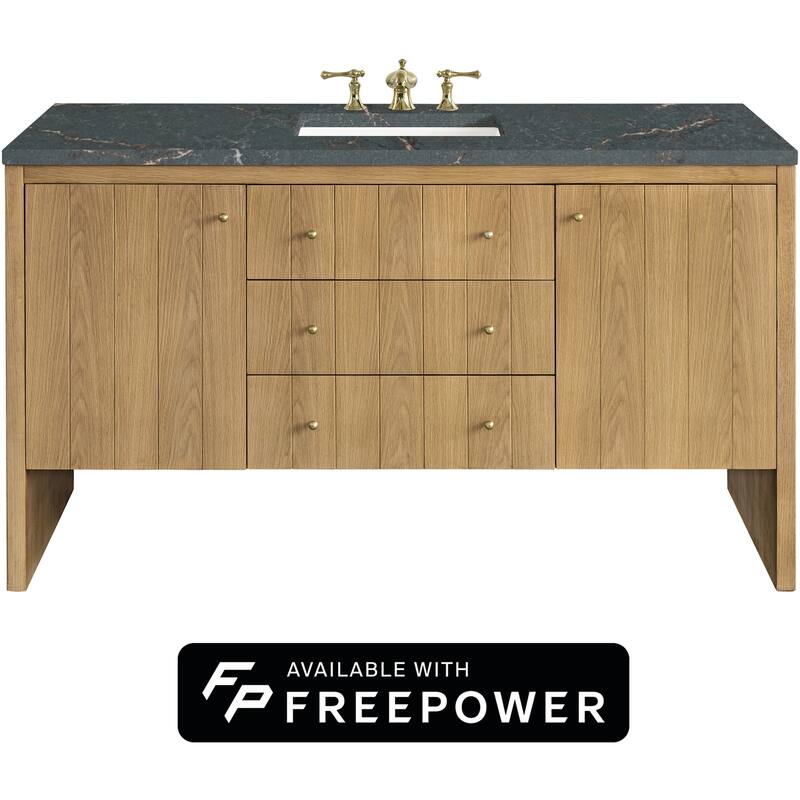 James Martin Vanities 435-V60S-FPBL Hudson 60" Free Standing Single - Light Natural Oak - Oak Finish