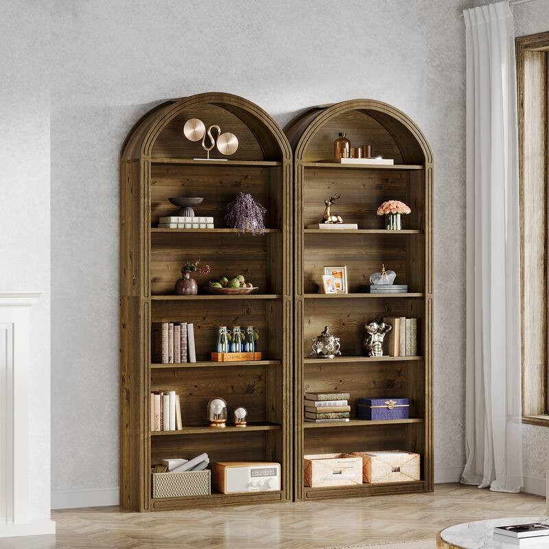 75.98" Tall Arched Bookcase with 6 Storage Shelves - 11.81"D x 31.5"W x 75.98"H