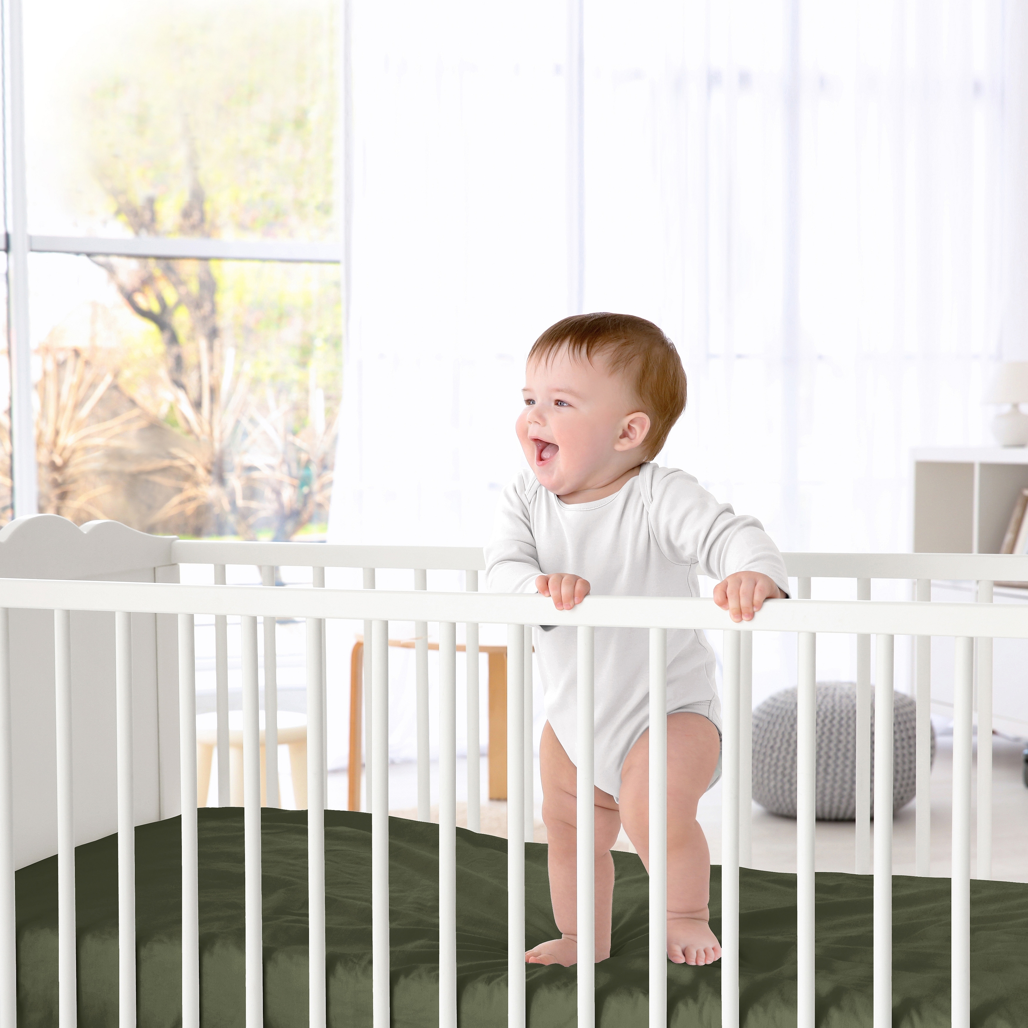 Sweet Jojo Designs Green Boy Fitted Crib Sheet Solid Color Dark