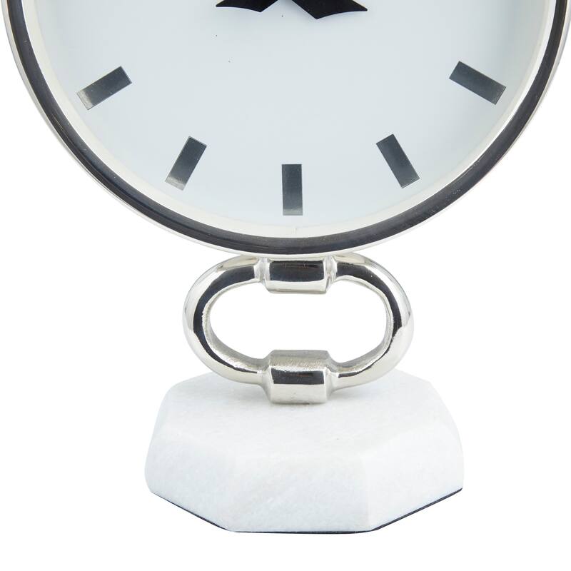 Silver Stainless Steel Metal Decorative Clock with Marble Base