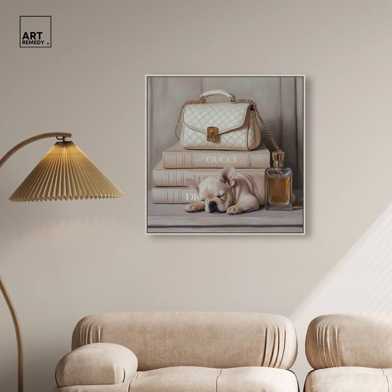 Ivory Books and Frenchie Canvas by Art Remedy